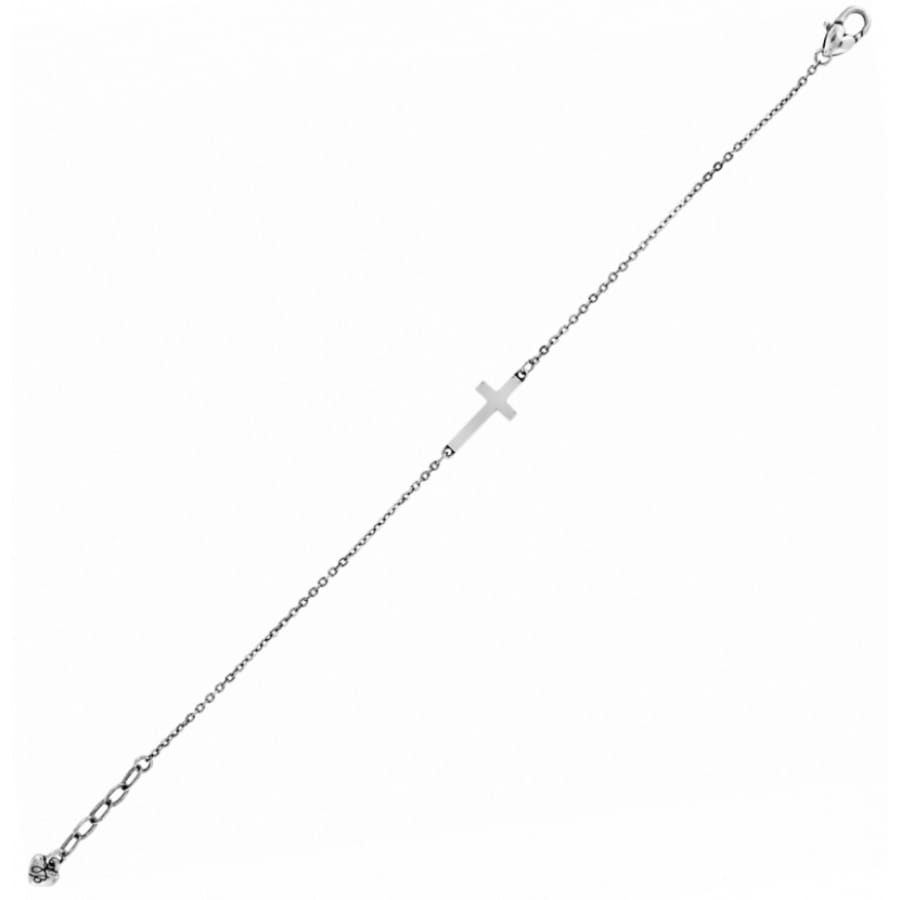 Brighton bracelet with silver-plated chain, cross station, and crystal charm accent on a white background