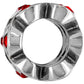 Brighton silver-plated spacer bead with ridged rondelle design and red crystal accents on a white background