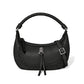 Brighton black pebbled leather handbag with braided top handle, silver-tone buckle strap, and knot charm on a white background