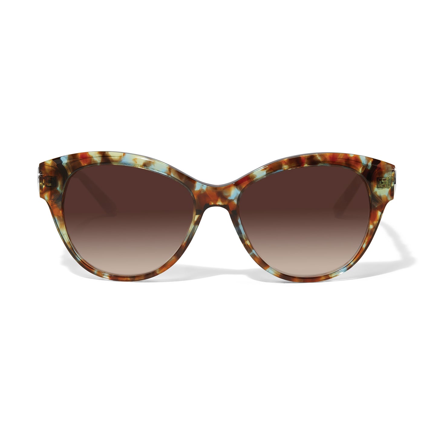 Brighton cat-eye sunglasses with blue and brown tortoise-patterned frames and brown gradient lenses on a white background