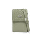 Brighton crossbody handbag in sage green leather with woven flap, silver-tone emblem, and adjustable buckle strap on a white background