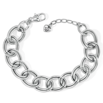 Brighton chain link bracelet with silver-plated oval links, lobster clasp, and heart charm on a white background