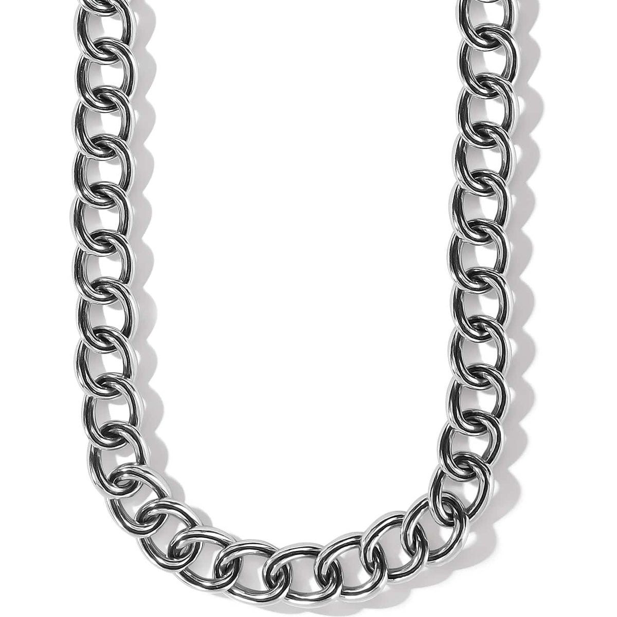 Brighton necklace with silver-plated chunky curb chain links in a polished finish on a white background