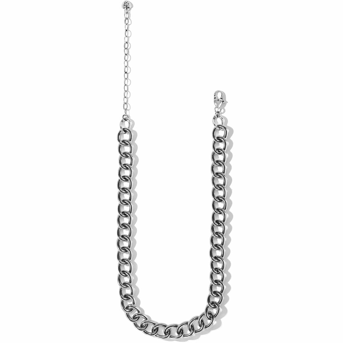 Brighton silver-plated chain necklace with chunky curb links and adjustable extender chain on a white background