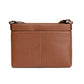Brighton crossbody handbag shown from the back in tan pebbled leather with center stitching detail on a white background