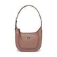 Brighton shoulder handbag in dusty pink leather with whipstitch trim and silver-tone knot emblem on a white background