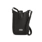 Brighton black leather crossbody phone bag with braided trim, silver-tone knot accent, and braided strap on a white background