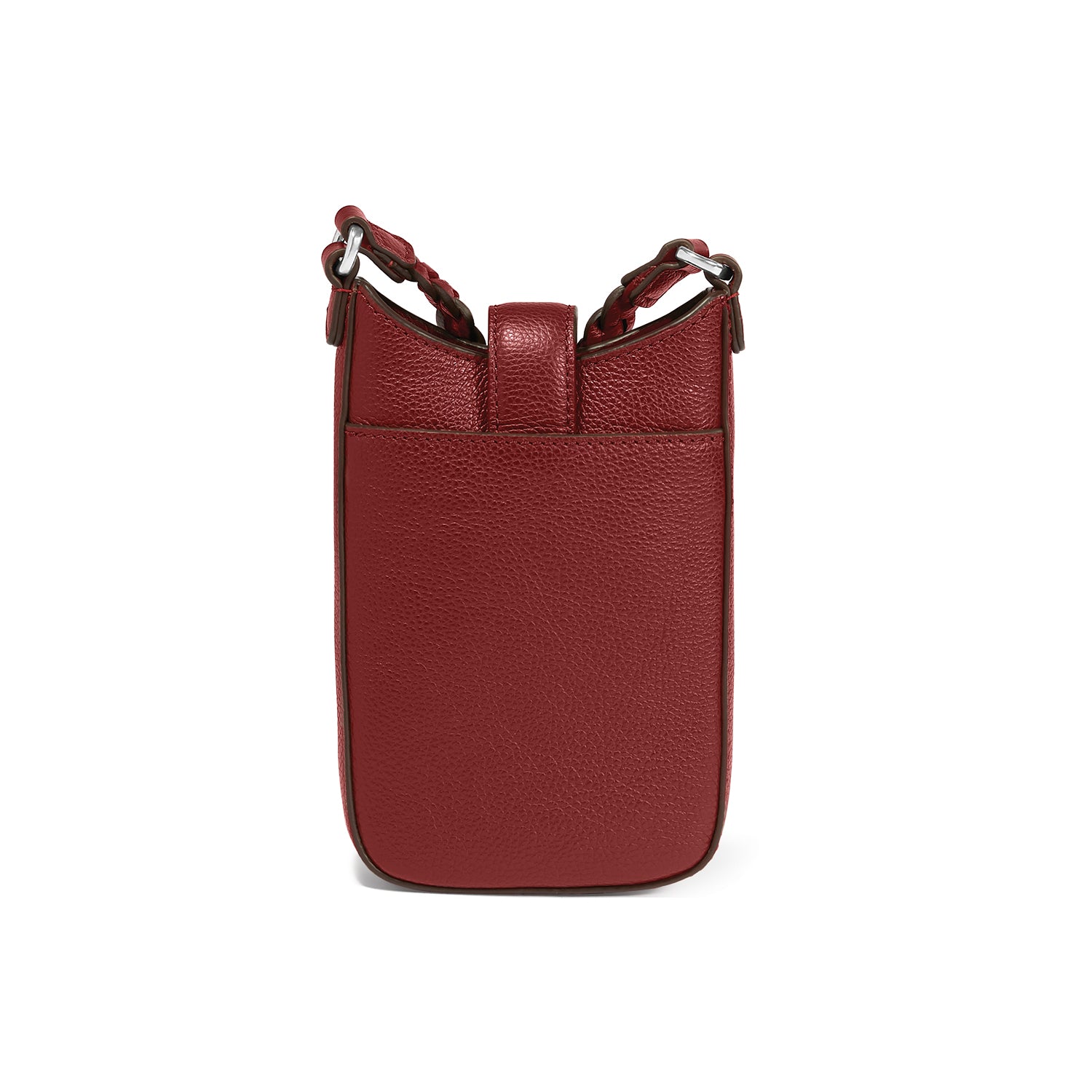 Brighton handbag shown from the side in red pebbled leather with braided strap and silver-tone hardware on a white background