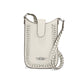 Brighton crossbody handbag in white leather with braided strap, whipstitch trim, and silver-tone knot accent on a white background