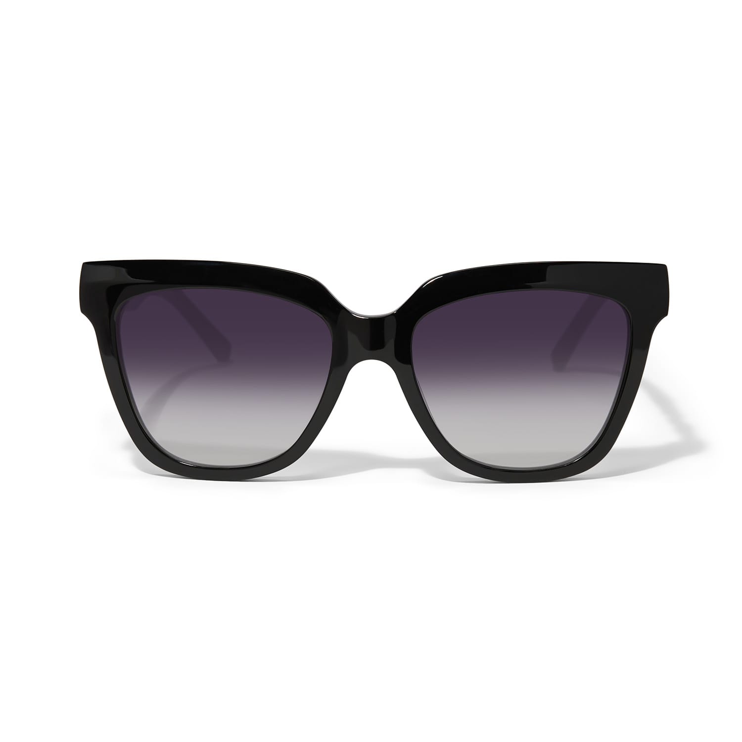 Brighton sunglasses with black square frames and gradient purple to gray tinted lenses on a white background