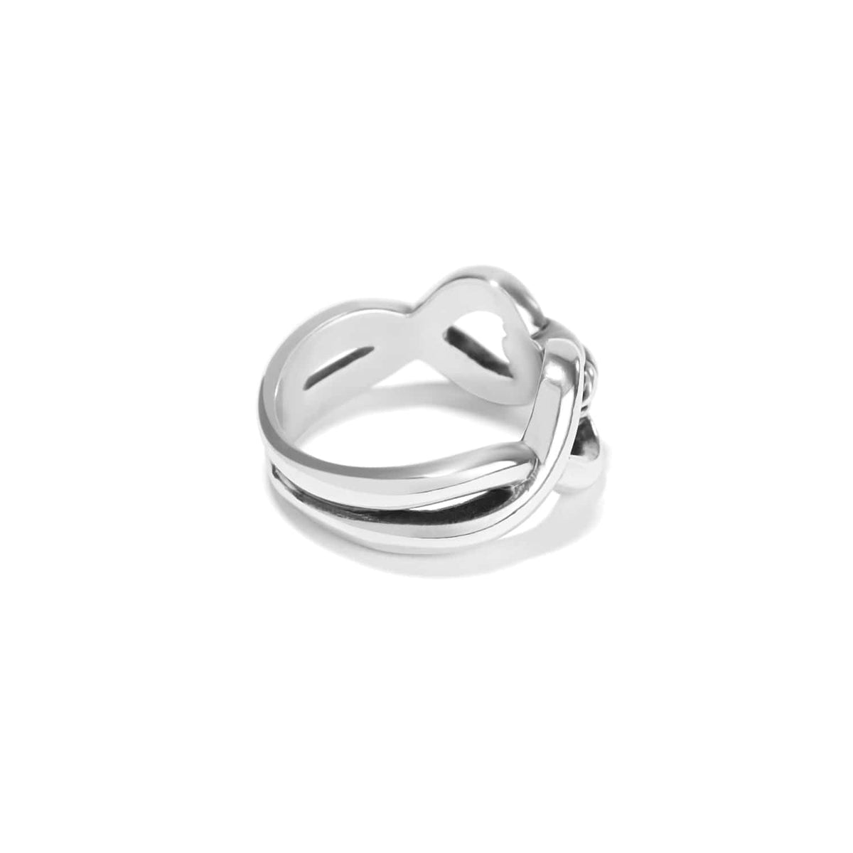 Brighton ring shown from the back with silver-plated finish and open double-band design on a white background