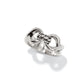 Brighton ring with silver-plated interlocking link design and twisted rope center detail on a white background