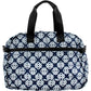 Brighton handbag with navy and white Celtic knot print, black top handles, and front pocket on a white background