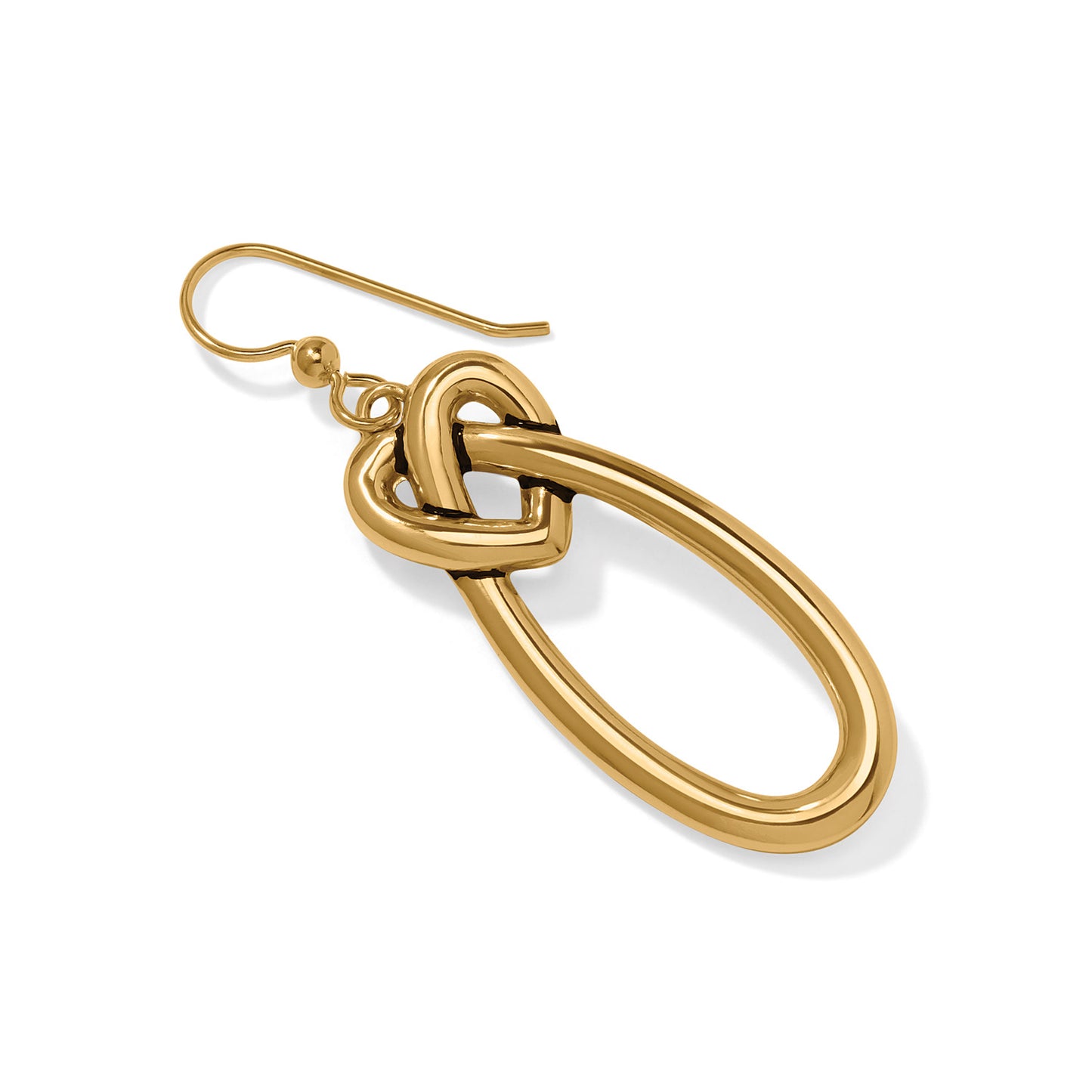 Brighton drop earring with gold-plated heart knot and elongated oval loop on a white background