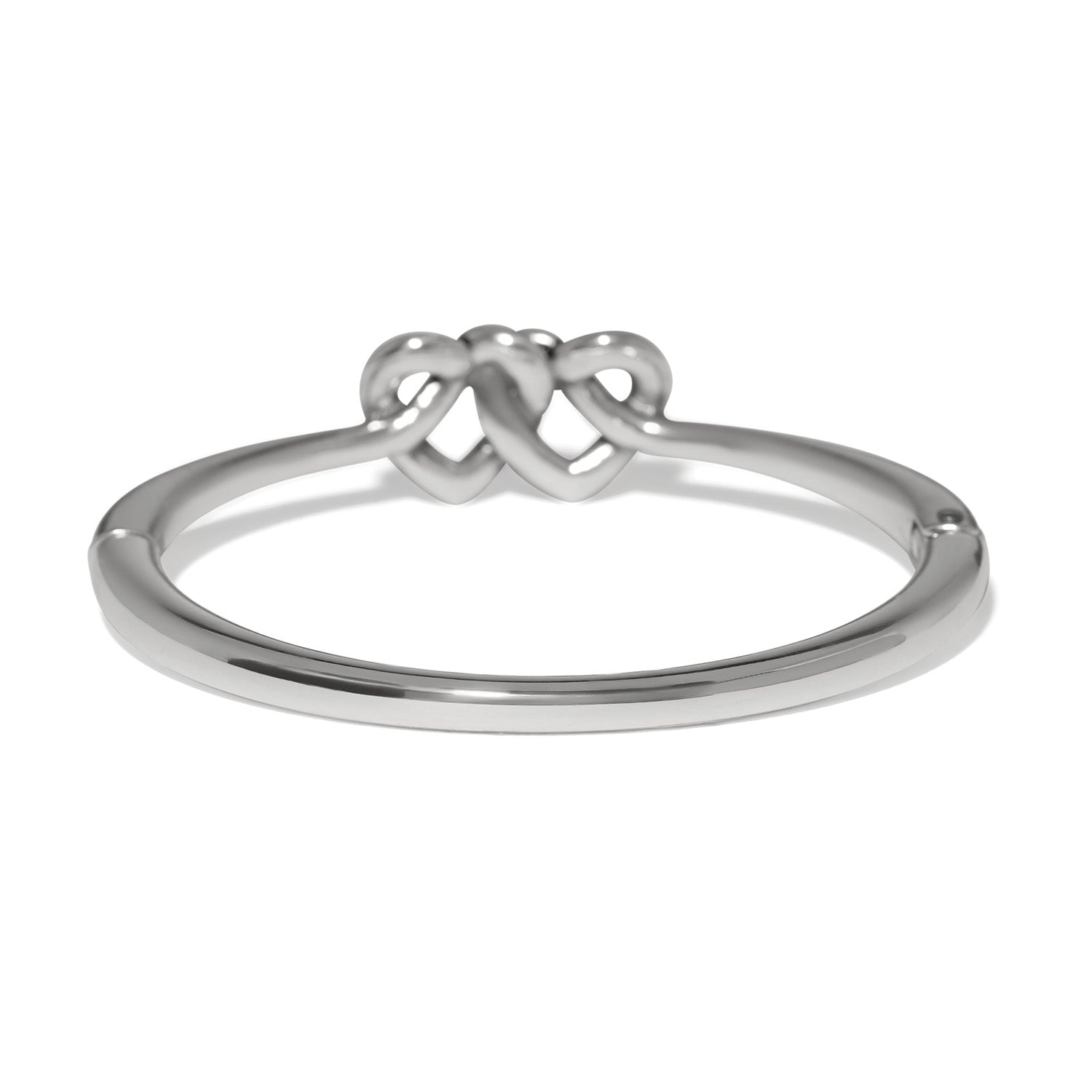 Brighton ring shown from the back with silver-plated slim band and interlocking double heart design on a white background