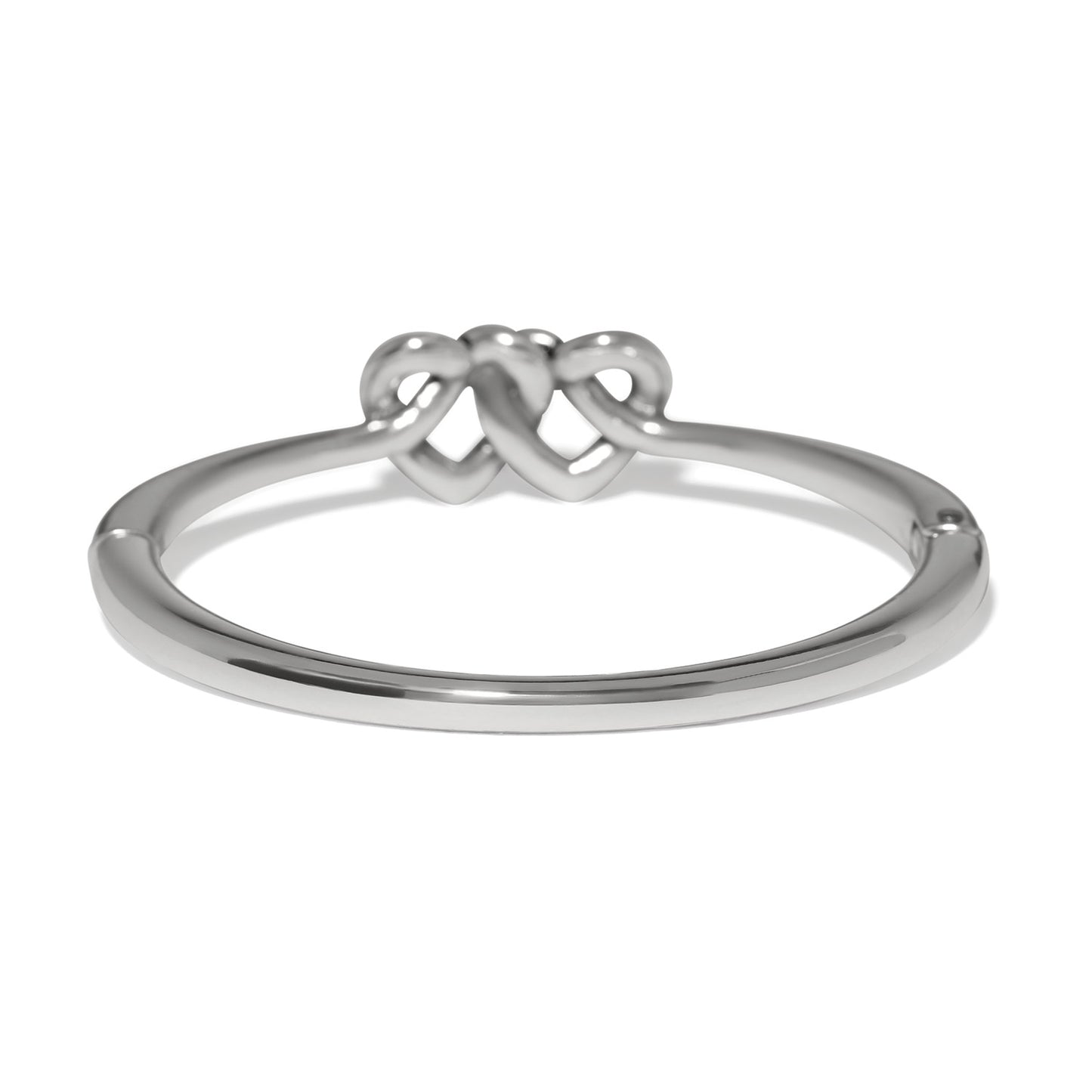 Brighton ring shown from the back with silver-plated slim band and interlocking double heart design on a white background