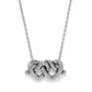 Brighton pendant necklace with two interlocking silver-plated hearts on a delicate chain on a white background