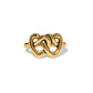 Brighton ring with two interlocking gold-plated hearts forming a knot design on a white background