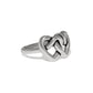 Brighton ring with silver-plated interlocking heart knot design and polished band on a white background