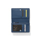 Brighton bifold wallet shown open in blue pebbled leather with card slots, zippered pocket, and ID window on a white background