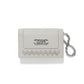 Brighton wallet in pebbled light gray leather with silver-tone knot clasp, woven trim, and chain wristlet on a white background