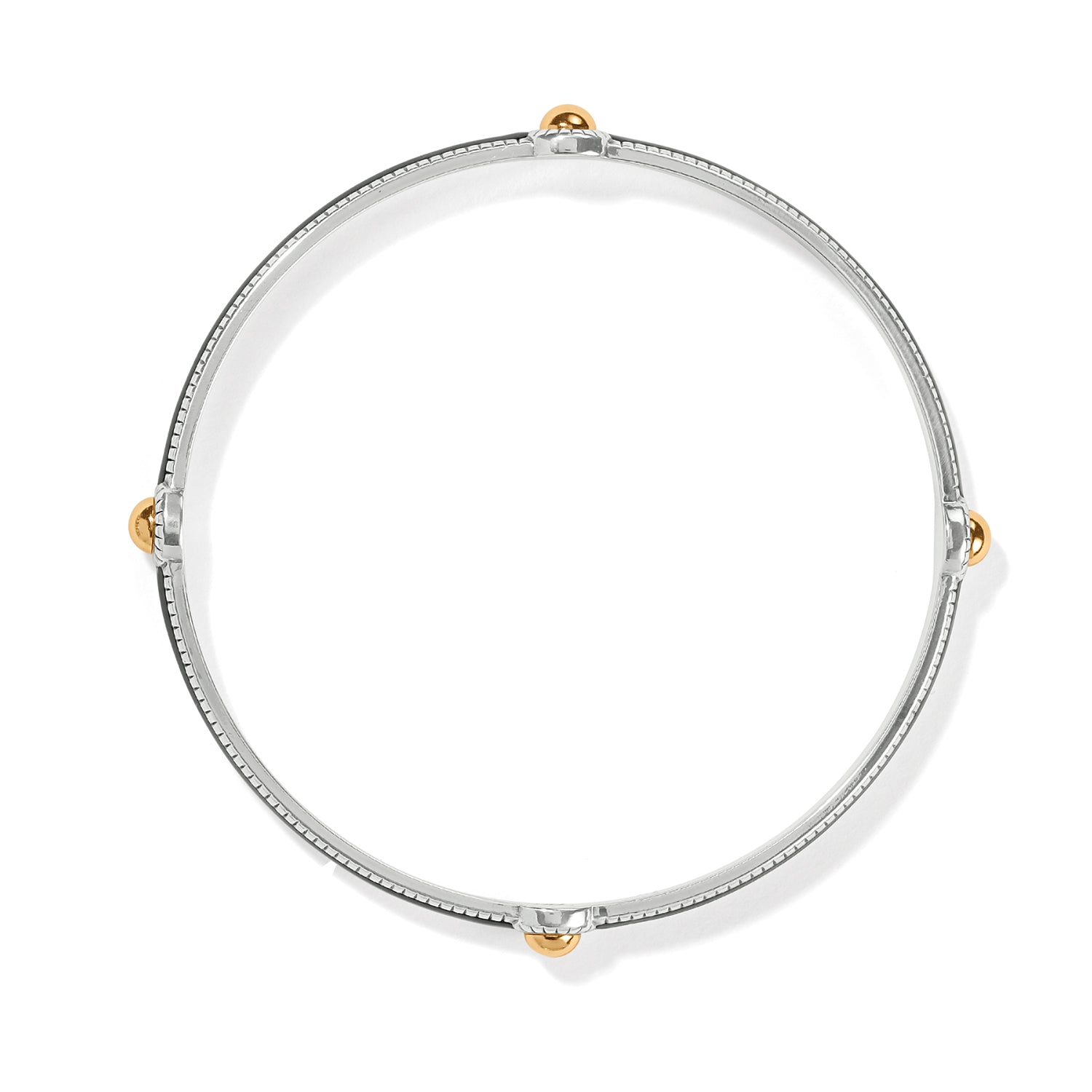 Brighton bangle bracelet with silver-tone enamel band and four gold-tone ball accents on a white background