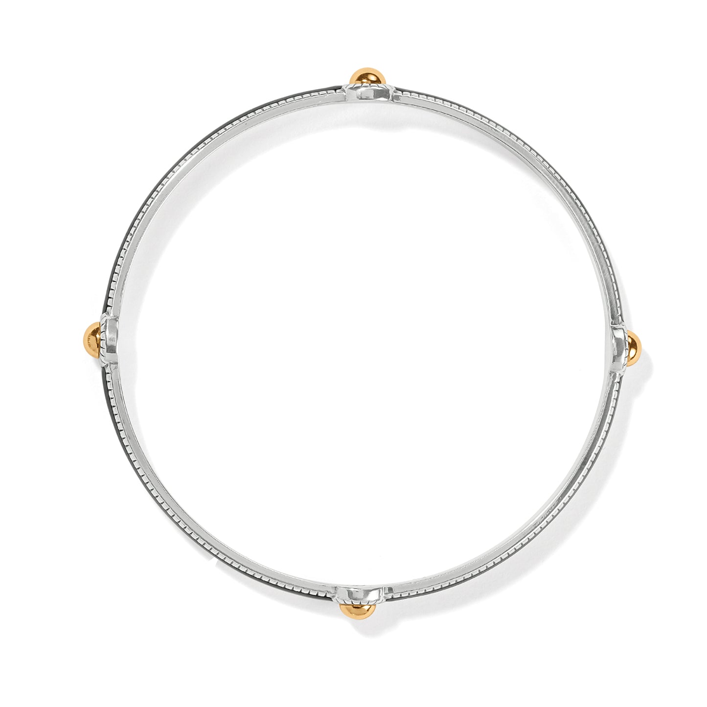 Brighton bangle bracelet with silver-tone enamel band and four gold-tone ball accents on a white background