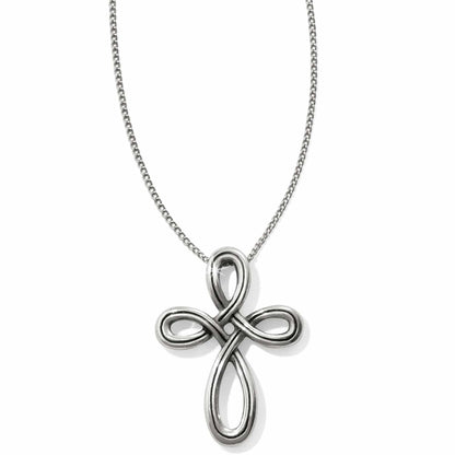 Brighton pendant necklace with silver-plated looped cross design and delicate chain on a white background