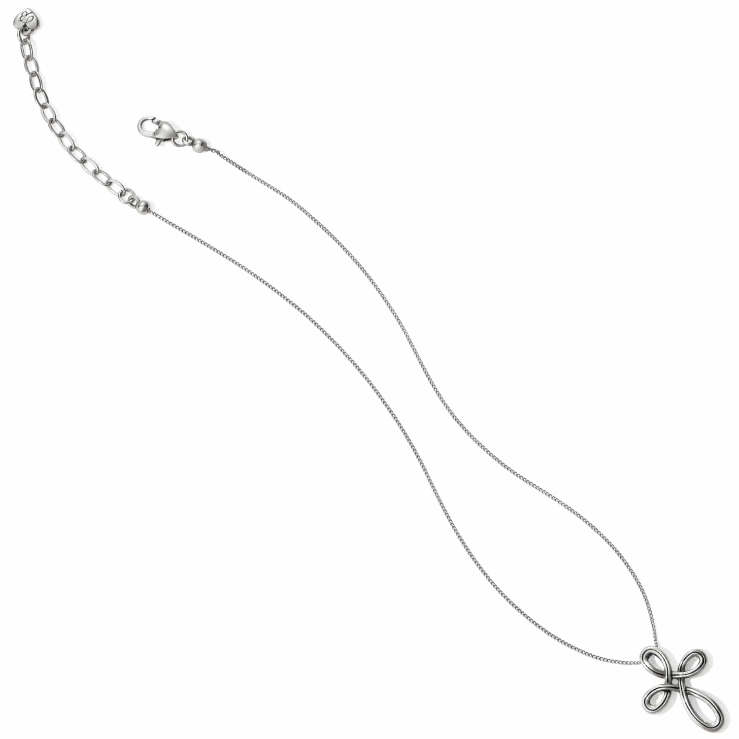 Brighton pendant necklace with silver-plated looped cross charm and adjustable chain with lobster clasp on a white background