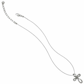 Brighton pendant necklace with silver-plated looped cross charm and adjustable chain with lobster clasp on a white background