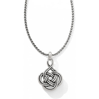 Brighton pendant necklace with silver-plated Celtic knot design and center crystal accent on a white background