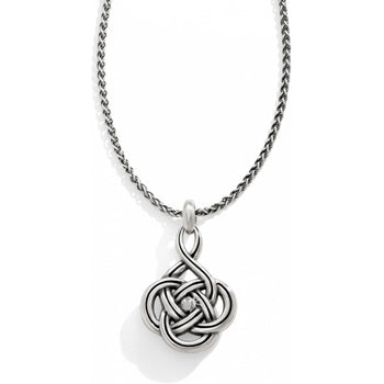 Brighton pendant necklace with silver-plated Celtic knot design and small crystal center accent on a white background
