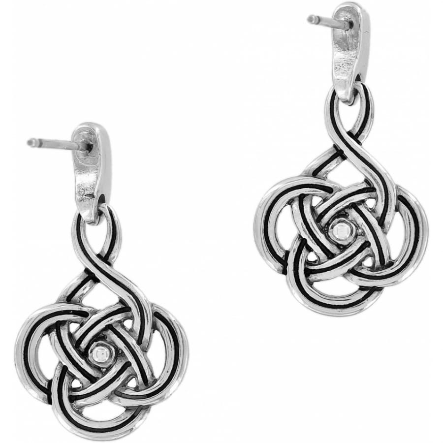 Brighton drop earrings with silver-plated Celtic knot design and small center accents on a white background