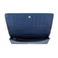 Brighton blue leather wallet shown open with card slots, snap closure, and zippered pocket on a white background