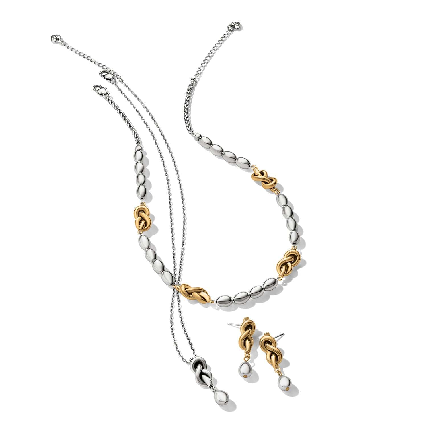 Interlok Single Knot Drops Collar Necklace silver-gold 3