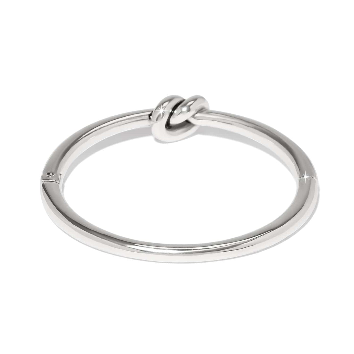 Brighton bangle bracelet with silver-plated finish and central knot detail, shown from a side angle on a white background