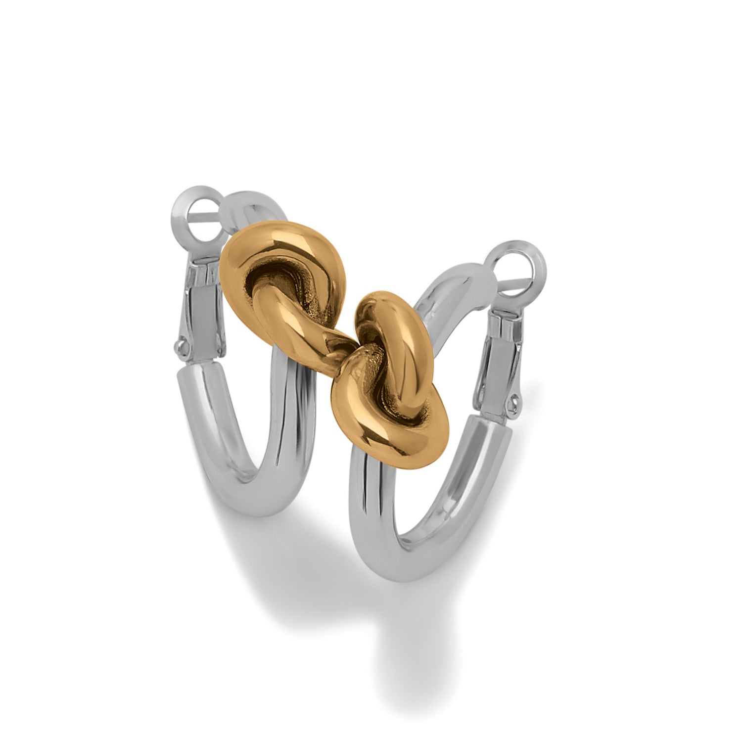 Interlok Single Knot Two Tone Hoop Earrings silver-gold 1