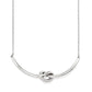 Brighton necklace with curved silver-tone bar featuring a center knot detail and delicate chain on a white background