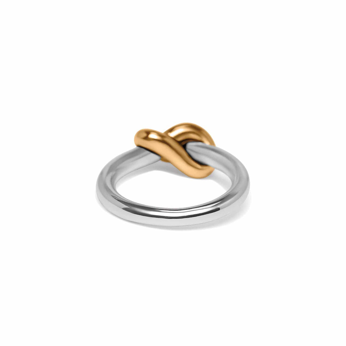 Brighton ring with silver-plated band and gold-plated knot accent at the center on a white background