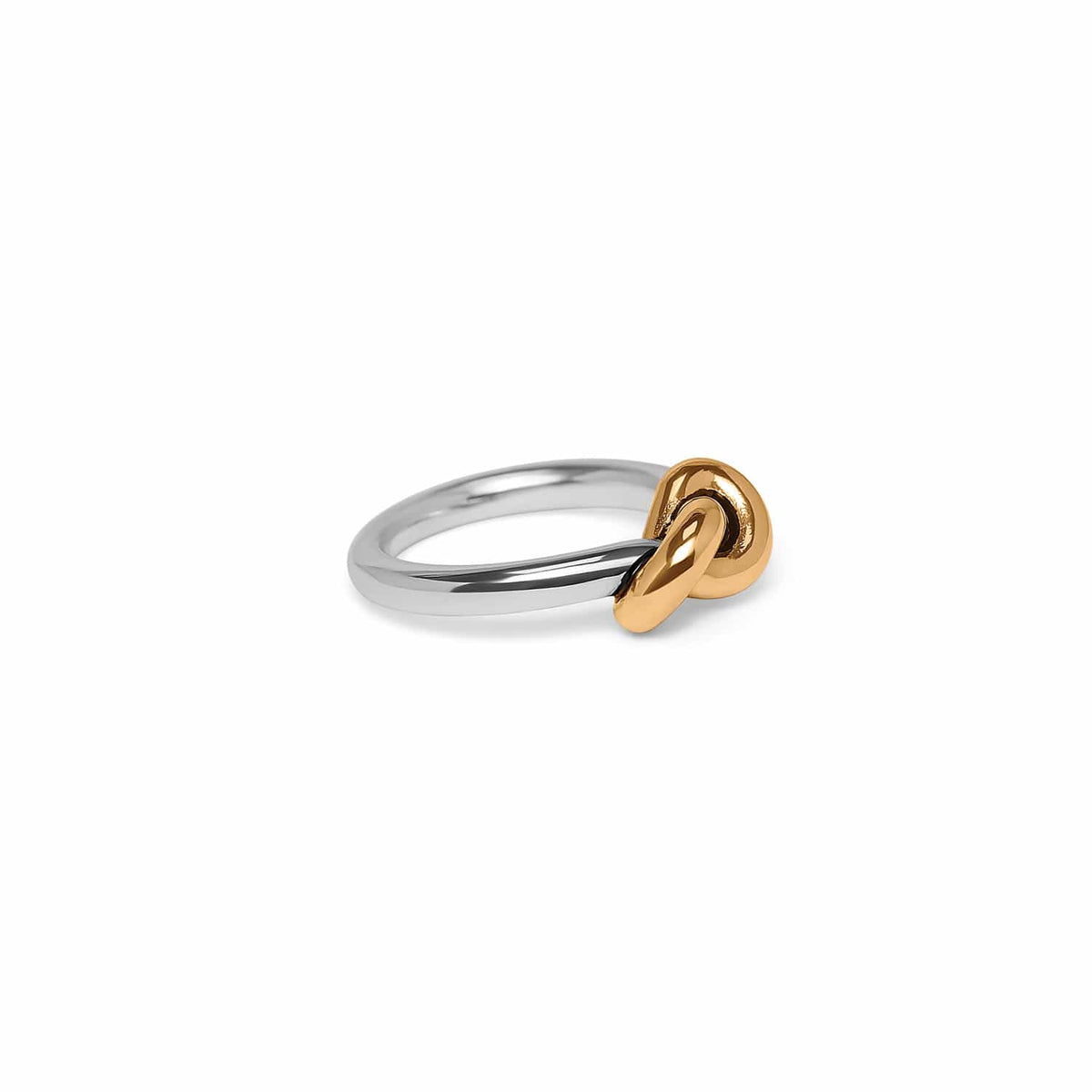 Brighton ring with silver-plated band and gold-plated knot detail at the front on a white background