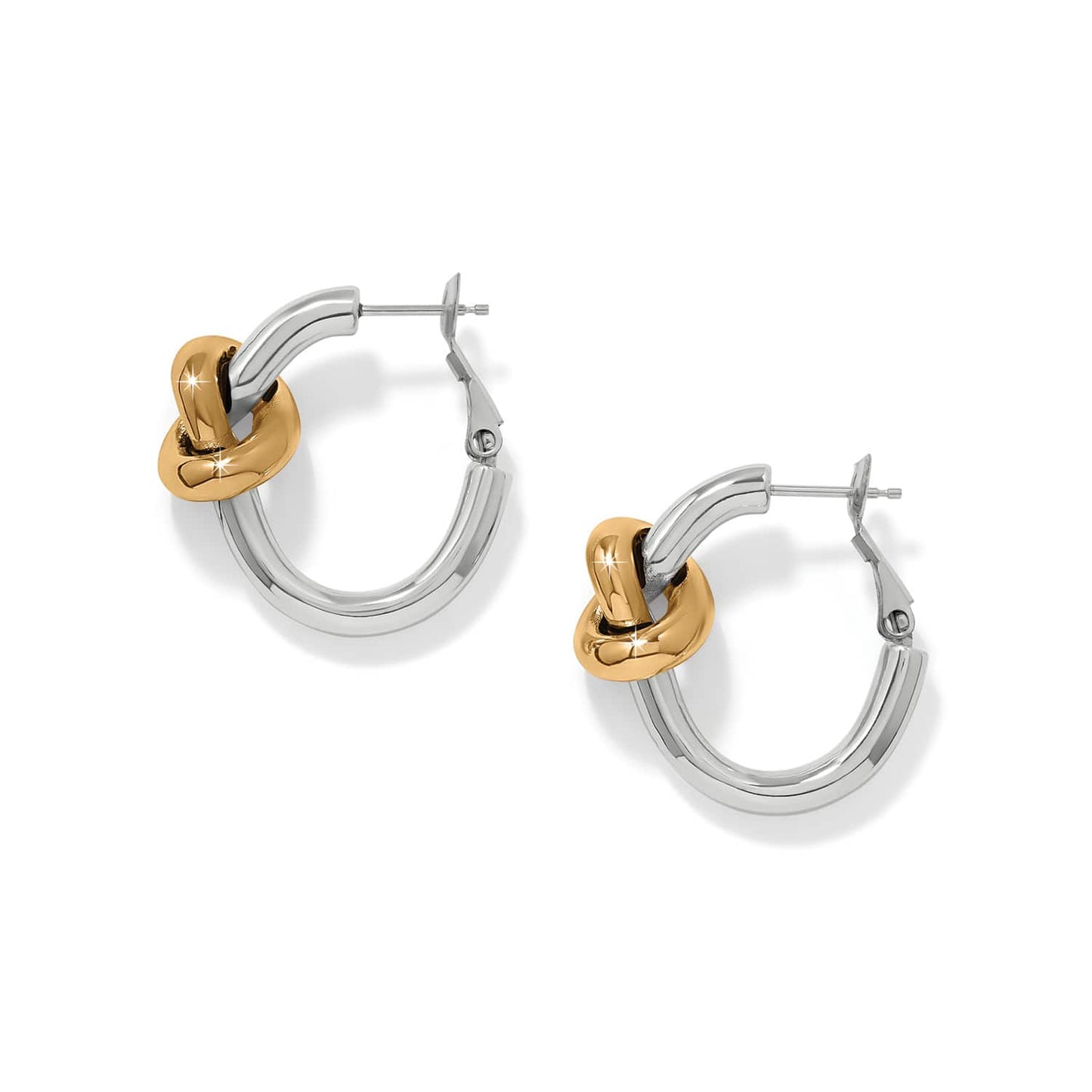 Brighton hoop earrings with silver-tone finish and gold-tone knot accents in a two-tone design on a white background