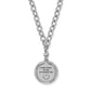 Brighton pendant necklace with engraved medallion reading everything in life is connected and crystal accents on white background
