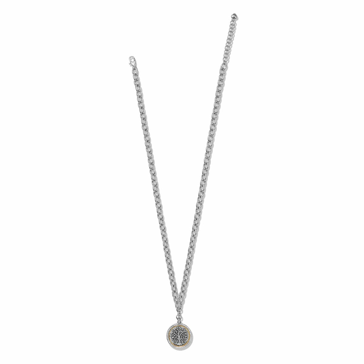 Brighton pendant necklace with two-tone tree of life medallion and silver-tone chain on a white background