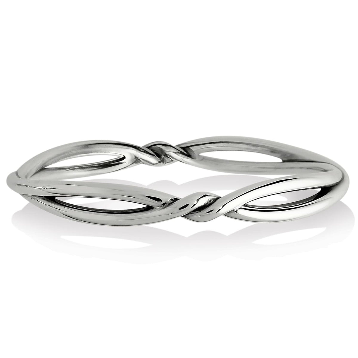 Brighton bangle bracelet with silver-plated intertwined open twist design and polished finish on a white background