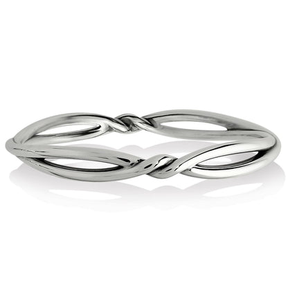 Brighton bangle bracelet with silver-plated intertwined open twist design and polished finish on a white background