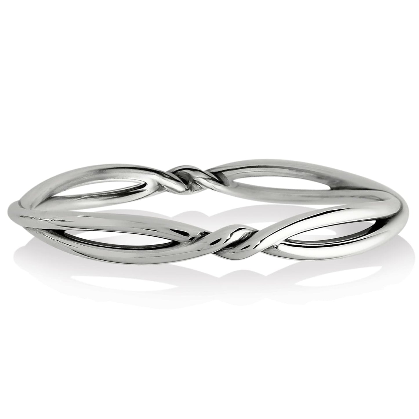 Brighton bangle bracelet with silver-plated intertwined open twist design and polished finish on a white background