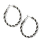 Brighton hoop earrings with silver-plated twisted rope design and hinged closures on a white background