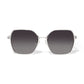 Brighton square sunglasses with gradient gray lenses and silver-tone metal frames with textured temple accents on a white background