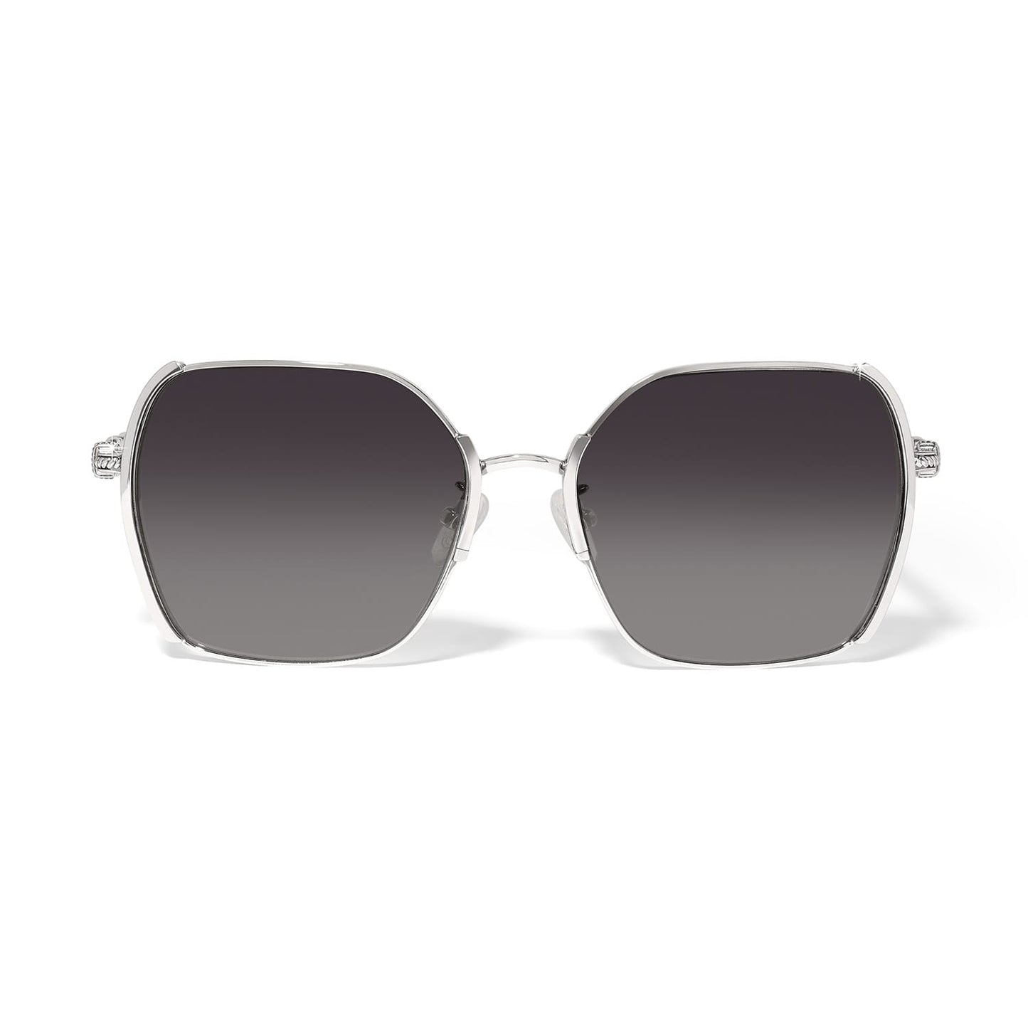Brighton square sunglasses with gradient gray lenses and silver-tone metal frames with textured temple accents on a white background
