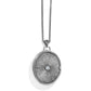 Brighton oval locket pendant necklace with silver-tone sunburst design and center crystal accent on a white background